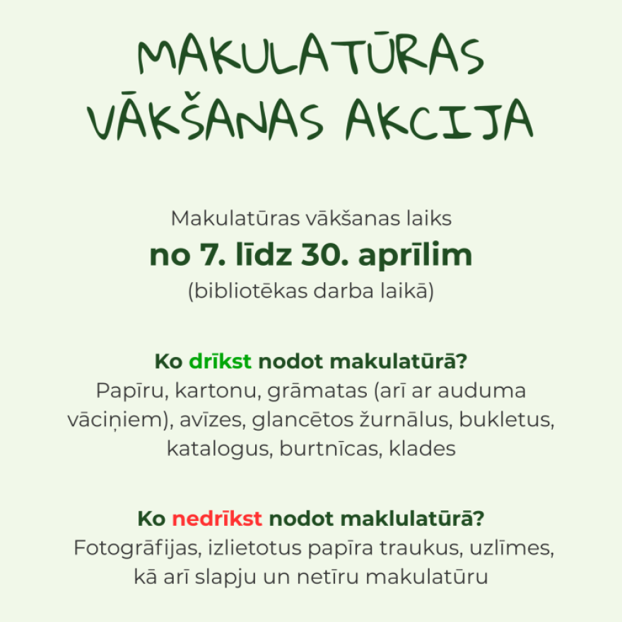 Makulatūras vākšanas akcija Kurmenes bibliotēkā